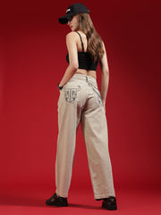 Go Devil Women Beige Wide Leg Jeans