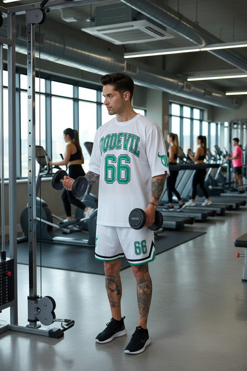 Go Devil 66 (in Green) Printed White Polyester Co-ord Set for Men