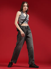 Go Devil Women Baggy Fit Grey Jeans