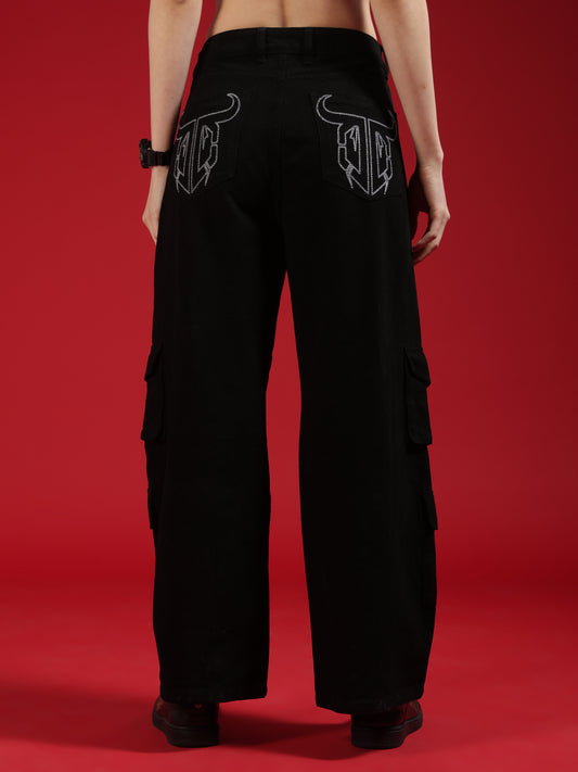 Go Devil Women High Waist Black Baggy Jeans