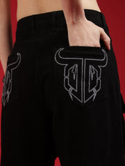 Go Devil Women High Waist Black Baggy Jeans