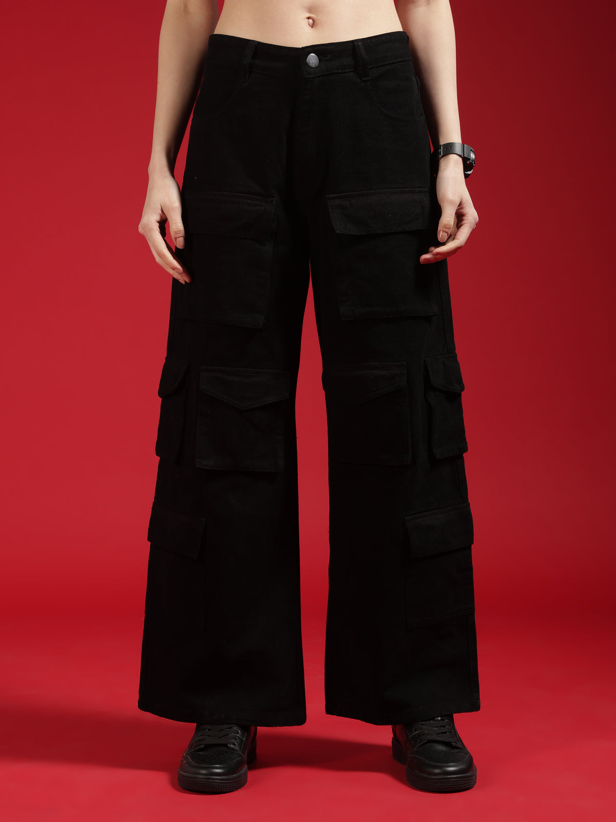 Go Devil Women High Waist Black Baggy Jeans