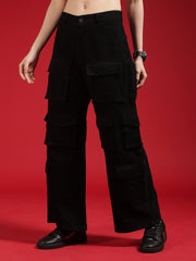 Go Devil Women High Waist Black Baggy Jeans