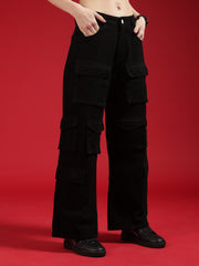 Go Devil Women High Waist Black Baggy Jeans