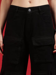 Go Devil Women High Waist Black Baggy Jeans