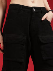 Go Devil Women High Waist Black Baggy Jeans