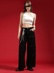 Go Devil Women High Waist Black Baggy Jeans