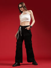 Go Devil Women High Waist Black Baggy Jeans