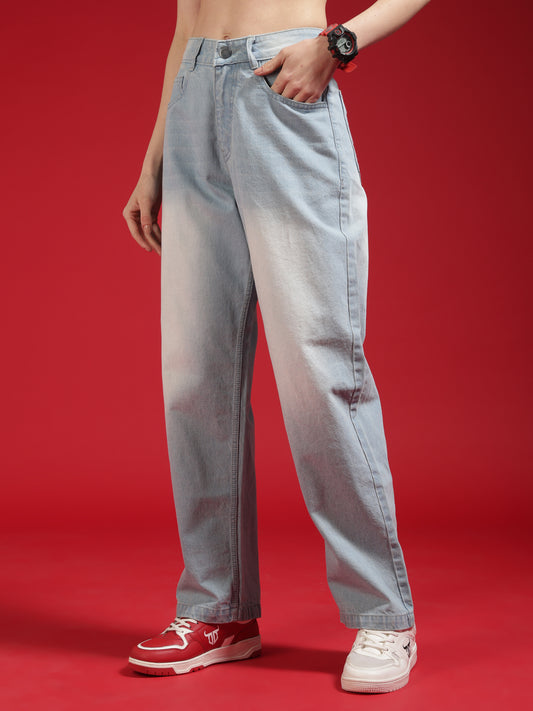 Go Devil Women Baggy Fit Light Blue Jeans