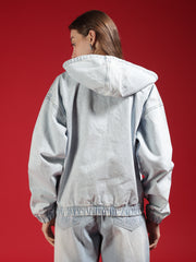 Go Devil Women Oversized Light Blue Hooded Denim Jacket