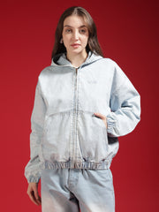 Go Devil Women Oversized Light Blue Hooded Denim Jacket