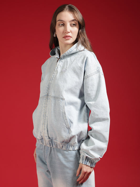 Go Devil Women Oversized Light Blue Hooded Denim Jacket
