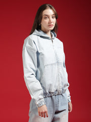 Go Devil Women Oversized Light Blue Hooded Denim Jacket
