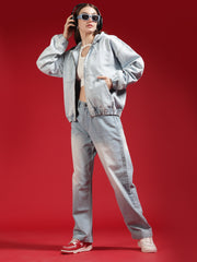 Go Devil Women Oversized Light Blue Hooded Denim Jacket