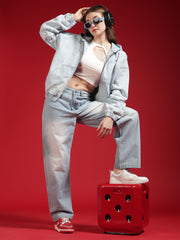 Go Devil Women Oversized Light Blue Hooded Denim Jacket