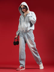 Go Devil Women Oversized Light Blue Hooded Denim Jacket