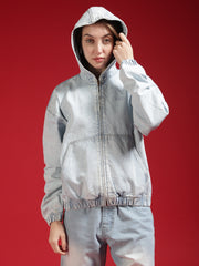 Go Devil Women Oversized Light Blue Hooded Denim Jacket