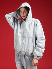 Go Devil Women Oversized Light Blue Hooded Denim Jacket