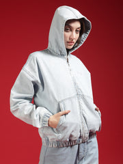 Go Devil Women Oversized Light Blue Hooded Denim Jacket