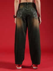 Go Devil Women Dark Olive Baggy Fit Jeans