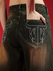 Go Devil Women Dark Olive Baggy Fit Jeans