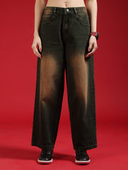 Go Devil Women Dark Olive Baggy Fit Jeans
