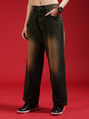 Go Devil Women Dark Olive Baggy Fit Jeans