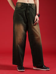 Go Devil Women Dark Olive Baggy Fit Jeans