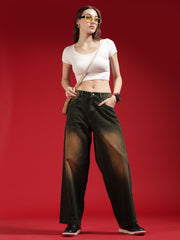 Go Devil Women Dark Olive Baggy Fit Jeans