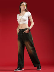Go Devil Women Dark Olive Baggy Fit Jeans