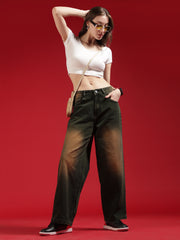 Go Devil Women Dark Olive Baggy Fit Jeans