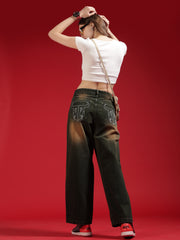 Go Devil Women Dark Olive Baggy Fit Jeans