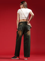 Go Devil Women Dark Olive Baggy Fit Jeans