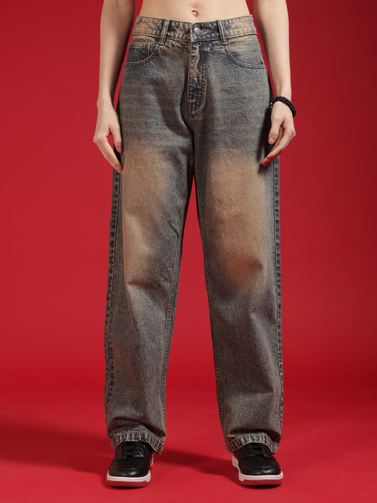 Go Devil Women Baggy Fit Vintage Blue Jeans