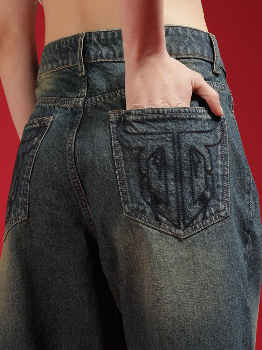 Go Devil Women Relaxed Fit Wide Leg Blue Jeans