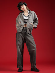 Go Devil Women Oversized Hooded Denim Jacket