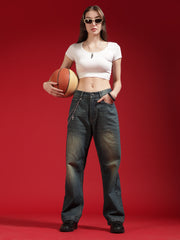 Go Devil Women Relaxed Fit Wide Leg Blue Jeans