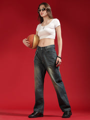 Go Devil Women Relaxed Fit Wide Leg Blue Jeans