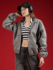 Go Devil Women Oversized Hooded Denim Jacket