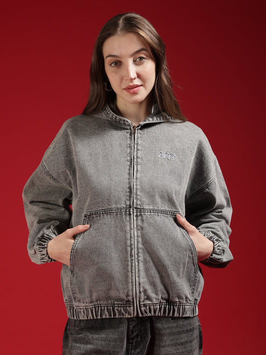 Go Devil Women Oversized Hooded Denim Jacket