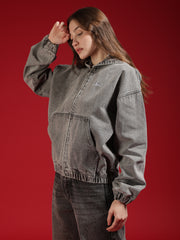 Go Devil Women Oversized Hooded Denim Jacket