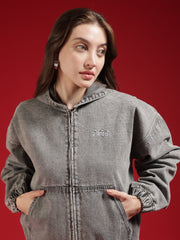 Go Devil Women Oversized Hooded Denim Jacket