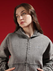 Go Devil Women Oversized Hooded Denim Jacket