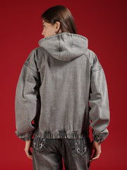 Go Devil Women Oversized Hooded Denim Jacket