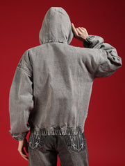 Go Devil Women Oversized Hooded Denim Jacket