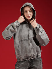 Go Devil Women Oversized Hooded Denim Jacket