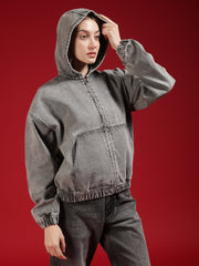 Go Devil Women Oversized Hooded Denim Jacket