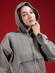 Go Devil Women Oversized Hooded Denim Jacket