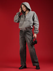 Go Devil Women Oversized Hooded Denim Jacket