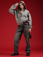 Go Devil Women Oversized Hooded Denim Jacket